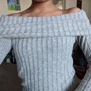 Gray Off The Shoulder Sweater